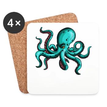 8 Amoureux armé de l’éventail de calamars de pieuvre bleue - Dessous de verre (lot de 4) - blanc - Devant