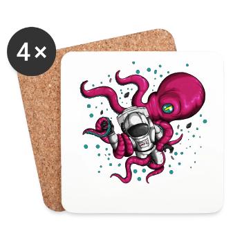 Costume spatial avec extraterrestre et cosmonaute pieuvre - Dessous de verre (lot de 4) - blanc - Devant
