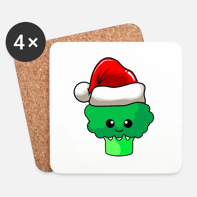 Broccoli Weihnachten Comic Xmas - Untersetzer (4er-Set) - Weiß