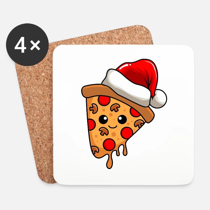 Pizza Weihnachten Comic Xmas - Untersetzer (4er-Set) - Weiß