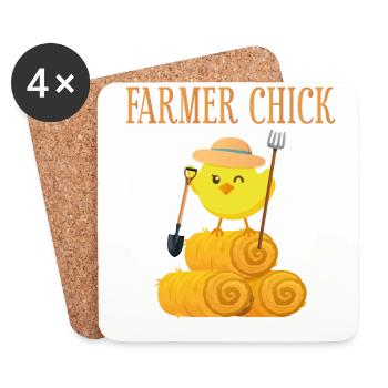 Fermier Agriculteur Fille Éleveuse de poulets - Dessous de verre (lot de 4) - blanc - Devant