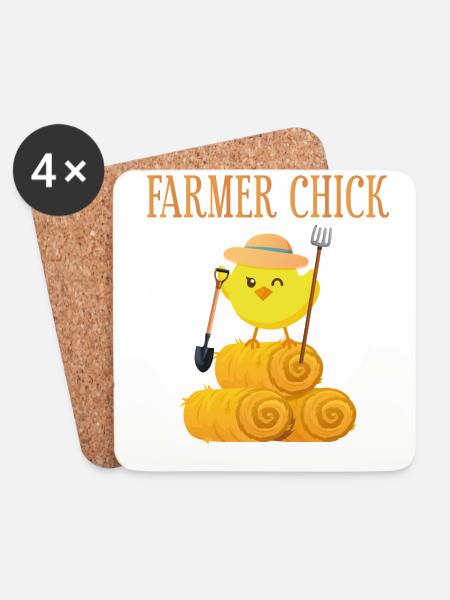 Farming Farmer Girl Chicken Farmer - Untersetzer (4er-Set) - Weiß
