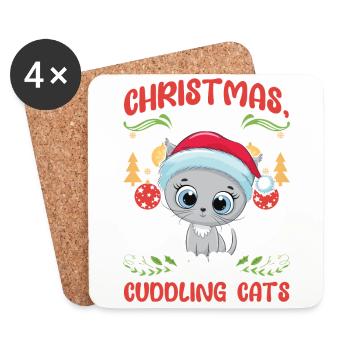 Câlin animal amour Noël, amour chats - Dessous de verre (lot de 4) - blanc - Devant