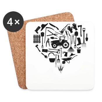 Tracteur à cœur d’agriculteur agricole - Dessous de verre (lot de 4) - blanc - Devant