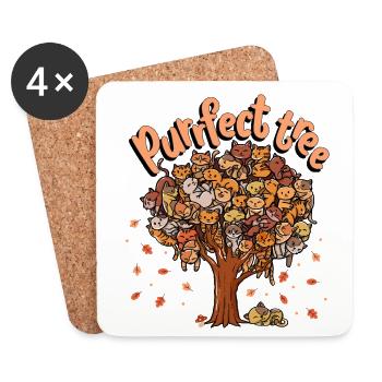 Purrfect Tree Kitten Family of Cats Fall - Coasters (set of 4) - white - Front