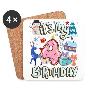 It's my 4 birthday snowman holiday donut - Coasters (set of 4) - white - Front