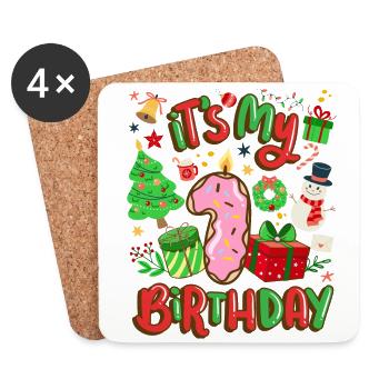 C’est mon 1 anniversaire bonhomme de neige Noël - Dessous de verre (lot de 4) - blanc - Devant