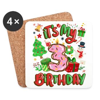 C’est mon Noël de bonhomme de neige de 3 ans - Dessous de verre (lot de 4) - blanc - Devant