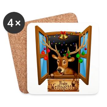 Idée cadeau de Noël renne! Joyeux Noël - Dessous de verre (lot de 4) - blanc - Devant