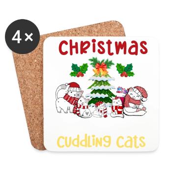 Câlin Chat Animal Amour Noël, Amour Chats - Dessous de verre (lot de 4) - blanc - Devant