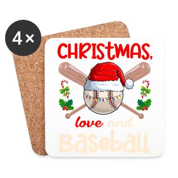 Joueur de baseball Club Amour de Noël - Dessous de verre (lot de 4) - blanc - Devant