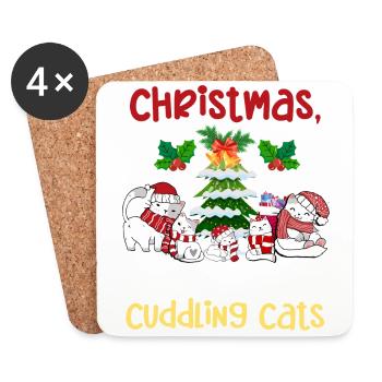Câlin animal amour Noël, amour chats - Dessous de verre (lot de 4) - blanc - Devant