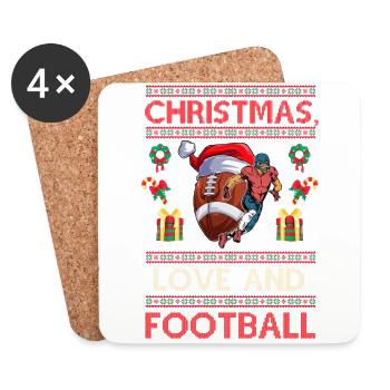 Équipe de football universitaire Amour de Noël - Dessous de verre (lot de 4) - blanc - Devant