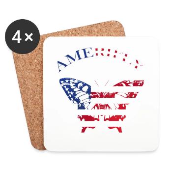 Amerifly 4 juillet Ailes de papillon - Dessous de verre (lot de 4) - blanc - Devant