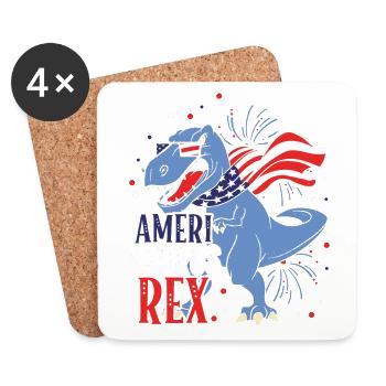 Ameri Saurus Rex 4. Juli Dinosaurier Independence - Untersetzer (4er-Set) - Weiß - Vorne