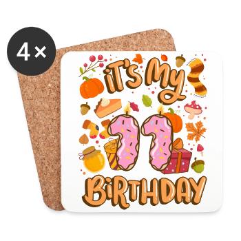 It's my 11th birthday autumn maple leaf - Coasters (set of 4) - white - Front