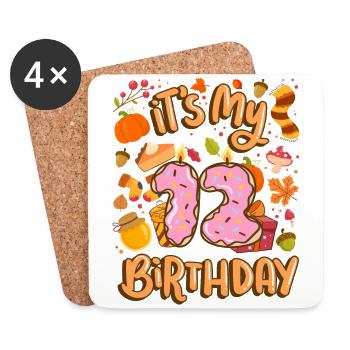 It's my 12 birthday autumn maple leaf - Coasters (set of 4) - white - Front