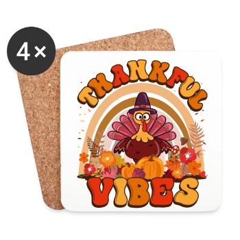Thankful Vibes Thanksgiving Turkey Holiday Flowers - Coasters (set of 4) - white - Front