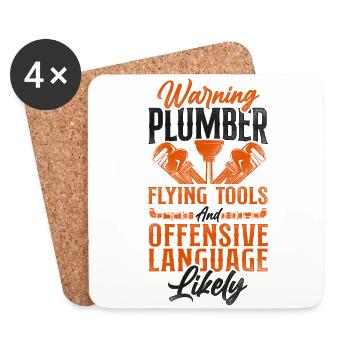 Plumbing Plumber Vintage Warning - Coasters (set of 4) - white - Front