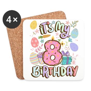 C’est mon 8e anniversaire Pâques Donut Noël lapin - Dessous de verre (lot de 4) - blanc - Devant