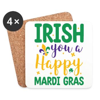 Irish You A Happy Mardi Gras Green Clover - Coasters (set of 4) - white - Front