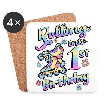 Rolling Into 1st Birthday Roller Skater Inline - Untersetzer (4er-Set) - Weiß - Vorne