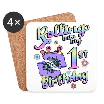 Roulant dans mon 1er anniversaire Quad Skater - Dessous de verre (lot de 4) - blanc - Devant