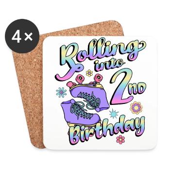 Rolling Into 2nd Birthday Quad Skater Roller Skates - Coasters (set of 4) - white - Front