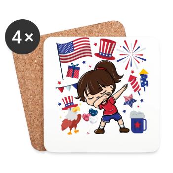 Dabbing Girl July 4 Independence Day - Coasters (set of 4) - white - Front