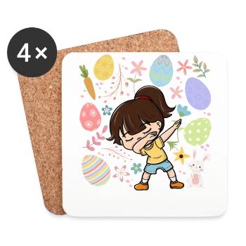 Dabbing Girl Colorful Eggs Easter Costume Vacances - Dessous de verre (lot de 4) - blanc - Devant