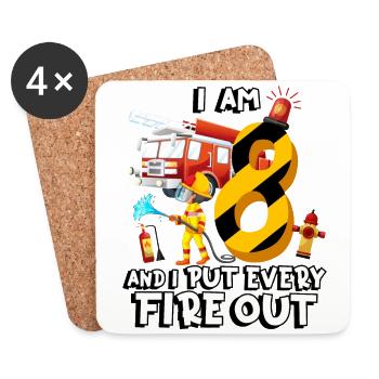 Fire engine firefighting I am 8 years old - Coasters (set of 4) - white - Front