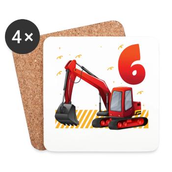 6. Geburtstag, 6 Jahre alt! Kids, Boy Junge Bagger - Untersetzer (4er-Set) - Weiß - Vorne
