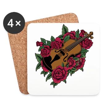 Violon Violoniste Fleur Florale - Dessous de verre (lot de 4) - blanc - Devant