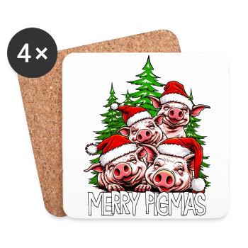 Joyeux cochons de Noël cochon heureux cochon - Dessous de verre (lot de 4) - blanc - Devant