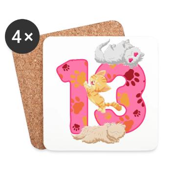 13th birthday kitten | Cat Birthday Shirt - Coasters (set of 4) - white - Front