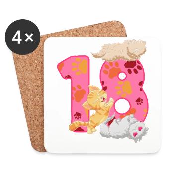 18. Geburtstag Kätzchen | Katze Geburtstag Shirt - Untersetzer (4er-Set) - Weiß - Vorne