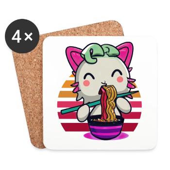 Axolotl cat eats ramen noodles - Coasters (set of 4) - white - Front