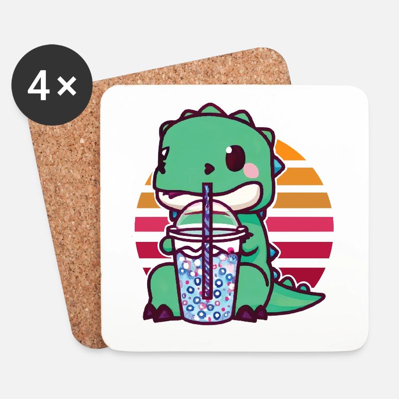 Dinosaurier trinkt Bubble Tea - Untersetzer (4er-Set) - Weiß