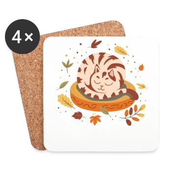 Autumn Vibes Cute Kitten Sleepy Cat Autumn - Coasters (set of 4) - white - Front