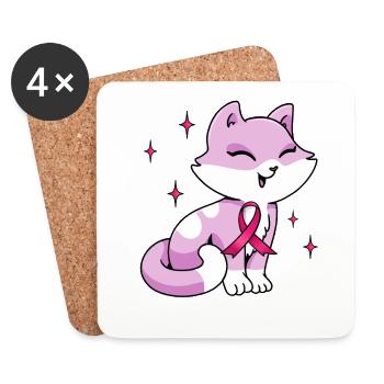 Pink Cute Bow Cat October - Coasters (set of 4) - white - Front