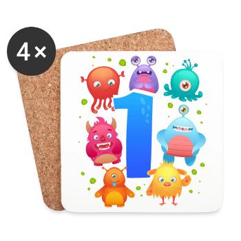 1st birthday | Monster Birthday | Monster - Coasters (set of 4) - white - Front