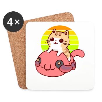 Katze reitet einen Blobfisch - Untersetzer (4er-Set) - Weiß - Vorne
