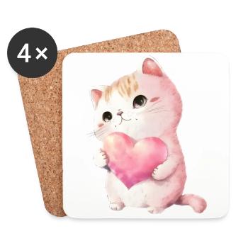 Cute Baby Cat Mom Kids T-shirt - Coasters (set of 4) - white - Front