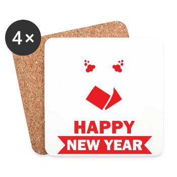 Réveillon du Nouvel An, Paix, Amour, Bonne Année - Dessous de verre (lot de 4) - blanc - Devant