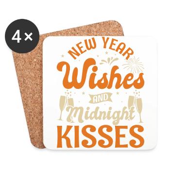 Réveillon du Nouvel An, Paix, Amour, Bonne Année - Dessous de verre (lot de 4) - blanc - Devant