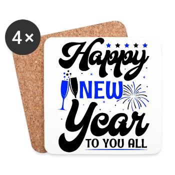 Réveillon du Nouvel An, Paix, Amour, Bonne Année - Dessous de verre (lot de 4) - blanc - Devant