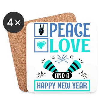 New Year's Eve, Peace, Love, Happy New Year - Coasters (set of 4) - white - Front