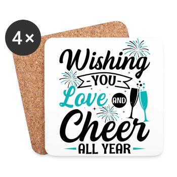 New Year's Eve, Peace, Love, Happy New Year - Coasters (set of 4) - white - Front