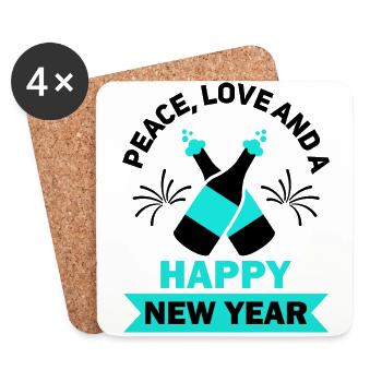 Réveillon du Nouvel An, Paix, Amour, Bonne Année - Dessous de verre (lot de 4) - blanc - Devant