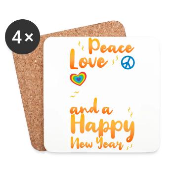 Réveillon du Nouvel An, Paix, Amour, Bonne Année - Dessous de verre (lot de 4) - blanc - Devant